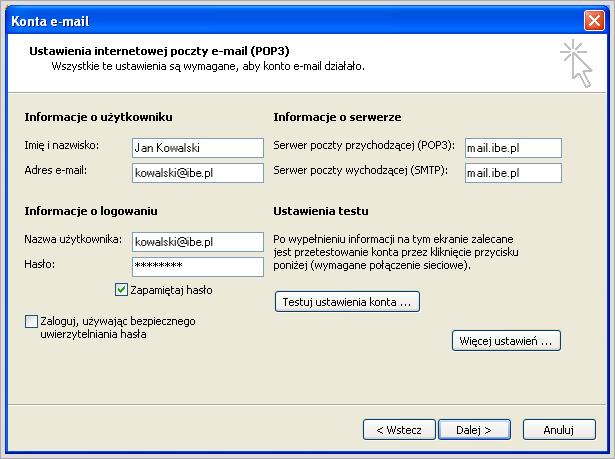 Microsoft Outlook 2003 - konfiguracja konta pocztowego